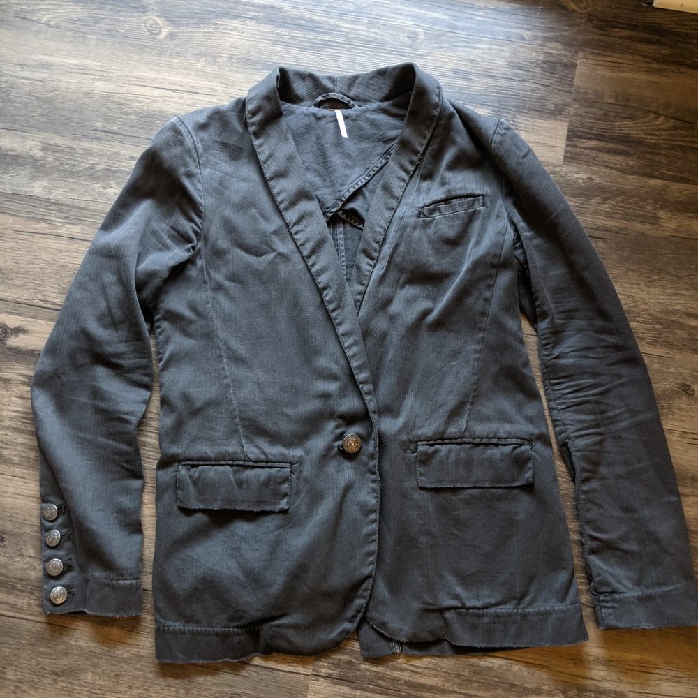 Free People Relaxed Grey Cotton Slouchy Blazer